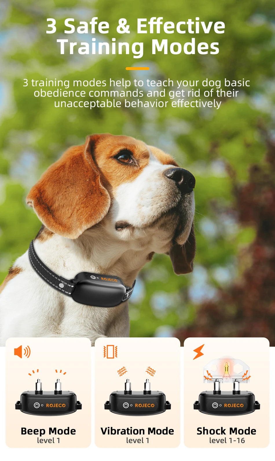 ROJECO Rechargeable Dog Training Collar with Remote